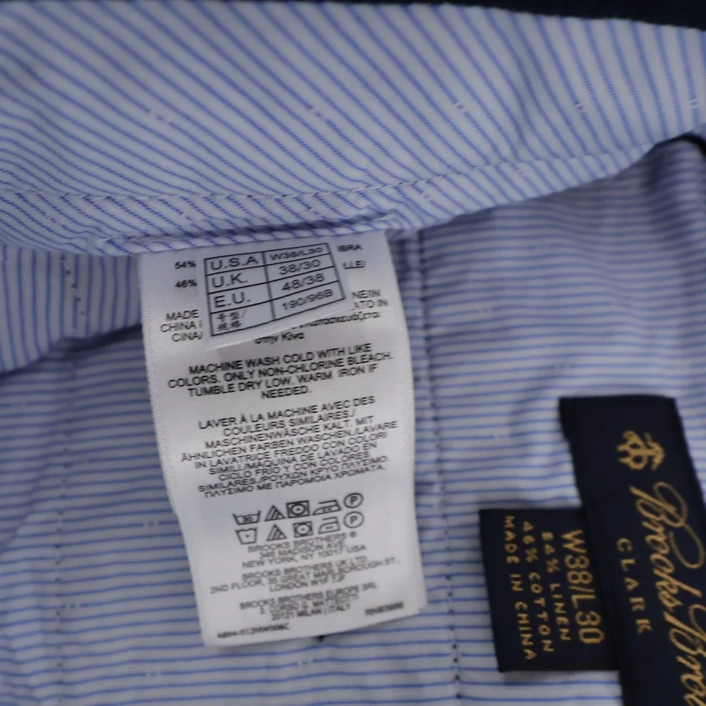 Brooks Brothers Clark Baird McNutt Irish Linen Chino Pants Navy Mens 38x30